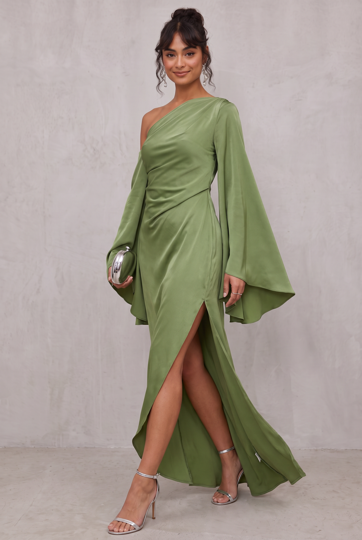 Yenny Asymmetrical Hem Satin Maxi Dress