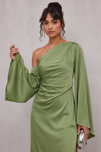 Yenny Asymmetrical Hem Satin Maxi Dress