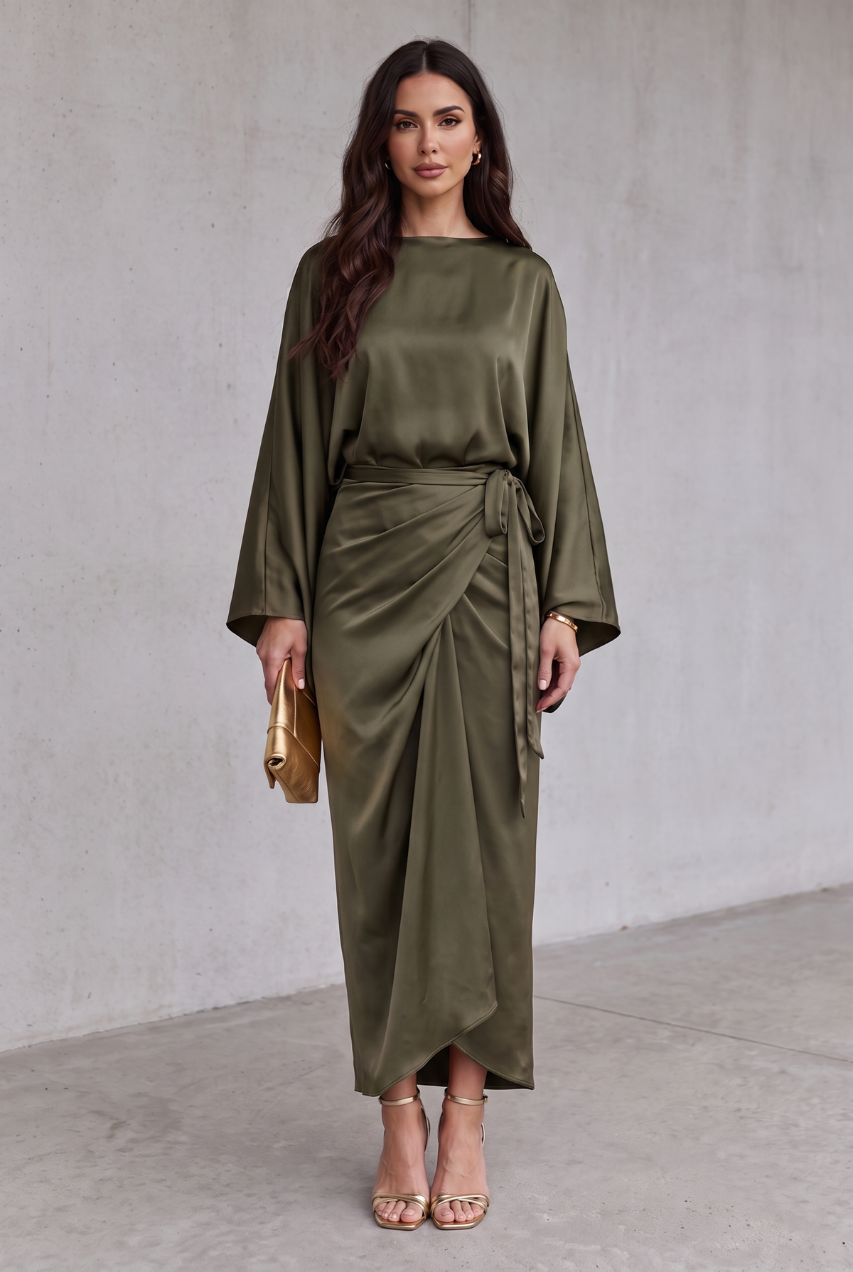 Maddy | Satin Batwing Sleeve Maxi Dress