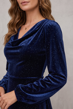 Phyllida Carrton | Navy Sequined Velvet Cocktail Dress For Women – Christmas Party & New Year's Eve Dress