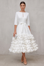 Brooke | Belted Ruffled-Hem Midi Dress