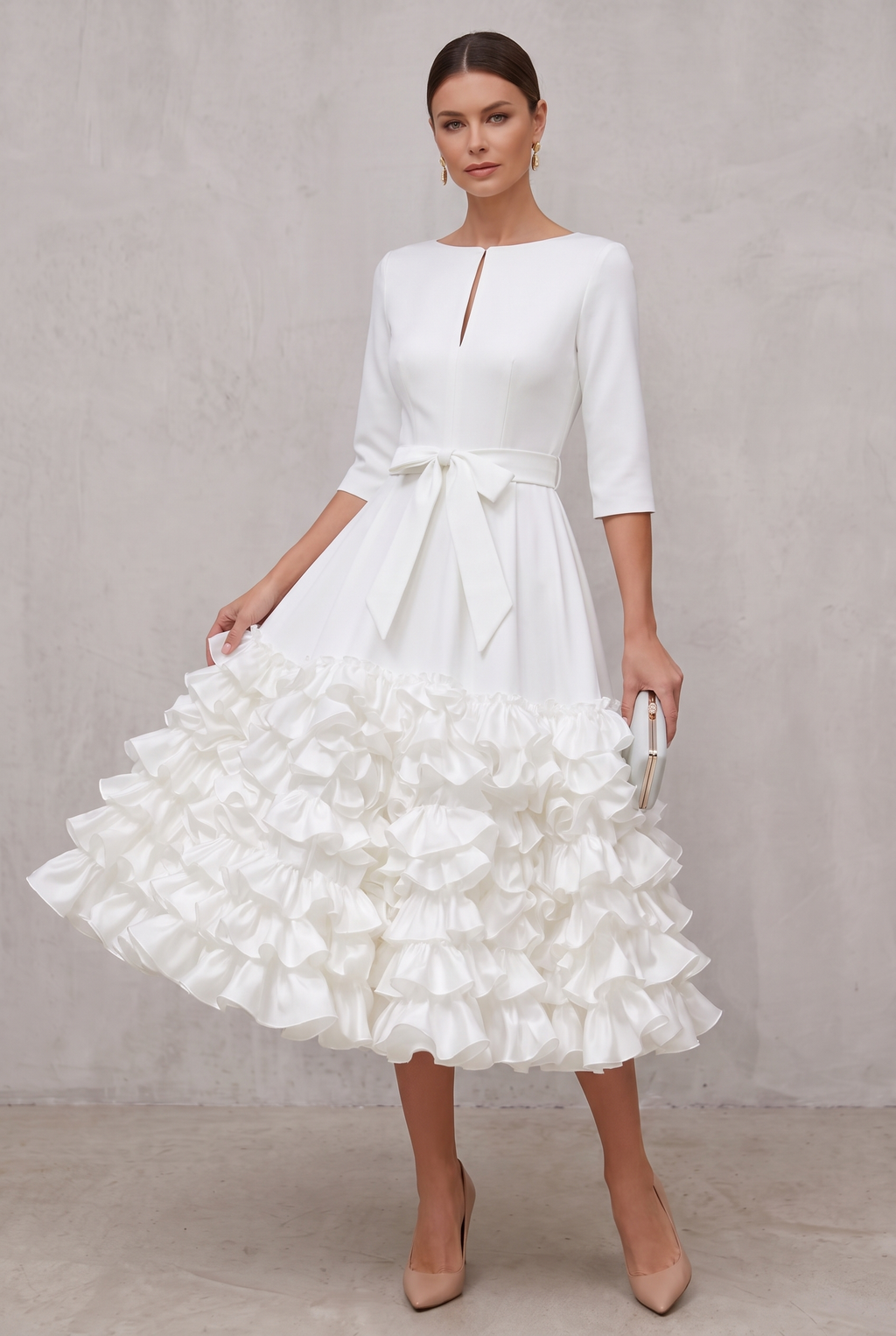Brooke | Belted Ruffled-Hem Midi Dress