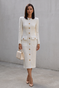 Ahtisa | Ivory Tweed Button-Down With Patch Pockets - Midi Dress