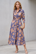 Samaria Midi Dress with Buttons and Floral Collar