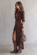 Heather | Vintage Pleated Velvet Midi Dress