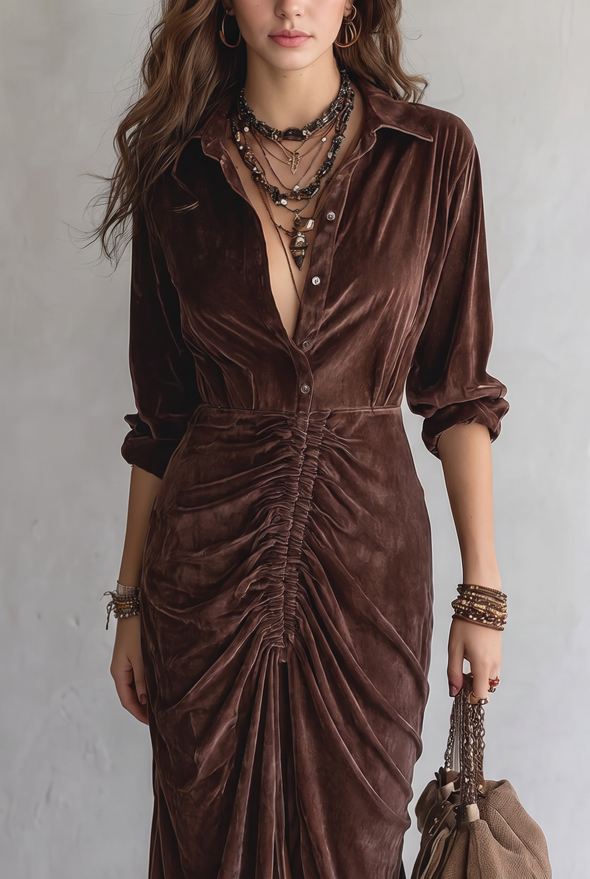 Heather | Vintage Pleated Velvet Midi Dress