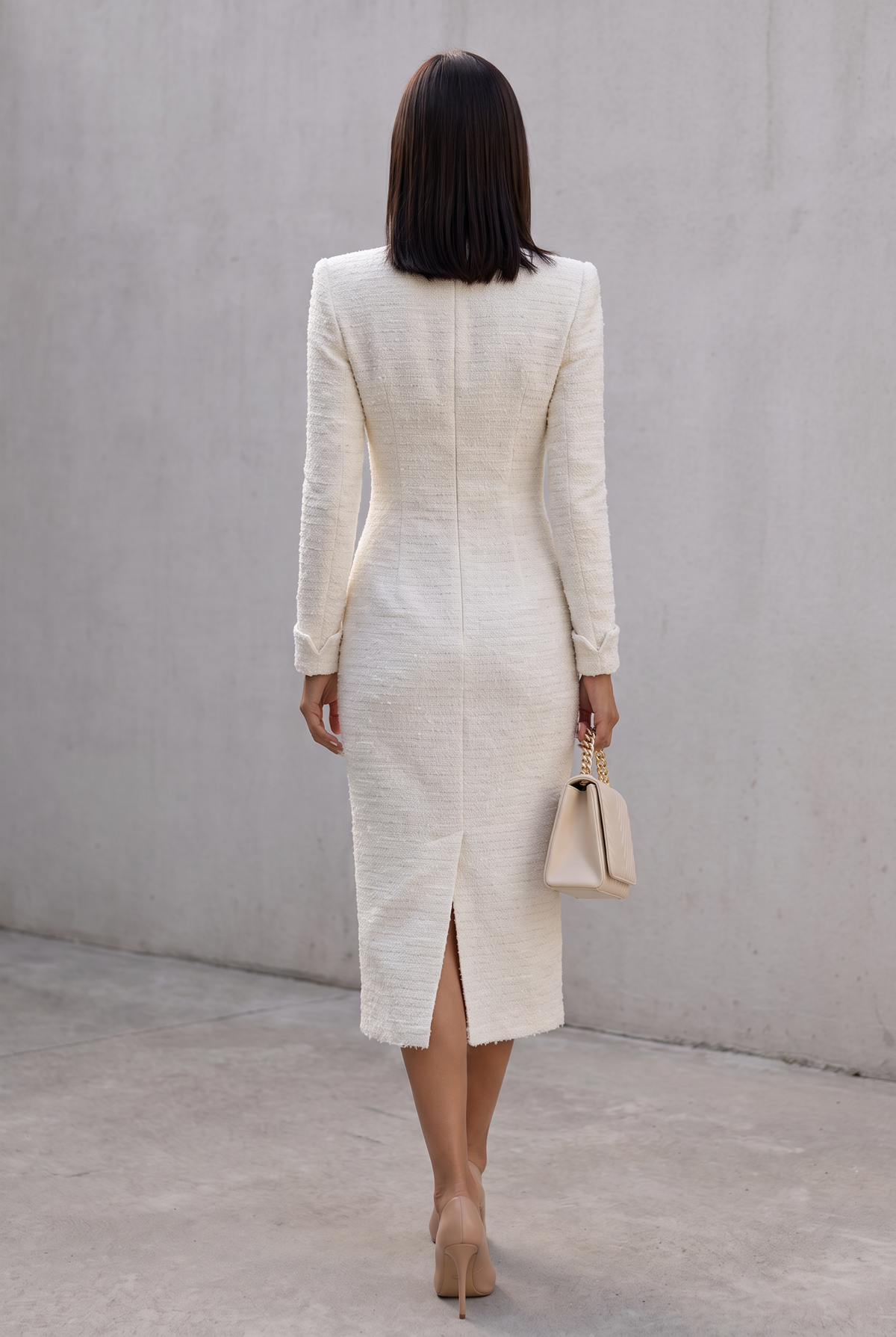 Ahtisa | Ivory Tweed Button-Down With Patch Pockets - Midi Dress