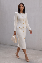 Ahtisa | Ivory Tweed Button-Down With Patch Pockets - Midi Dress