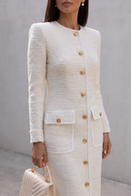 Ahtisa | Ivory Tweed Button-Down With Patch Pockets - Midi Dress