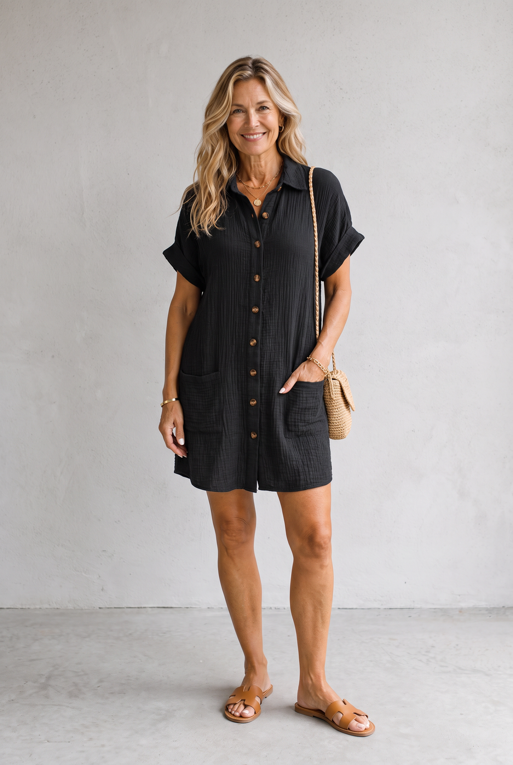 Emilia Weston | Linen Look Shirt Mini Dress For Women