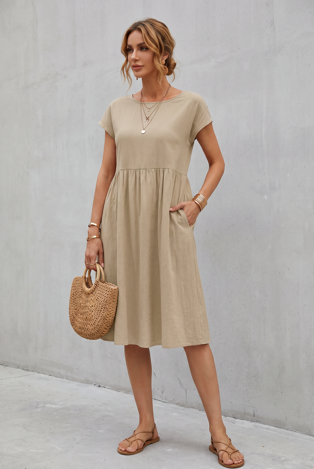 Isabella Moreau | Effortless Linen Look Midi Dress For Women