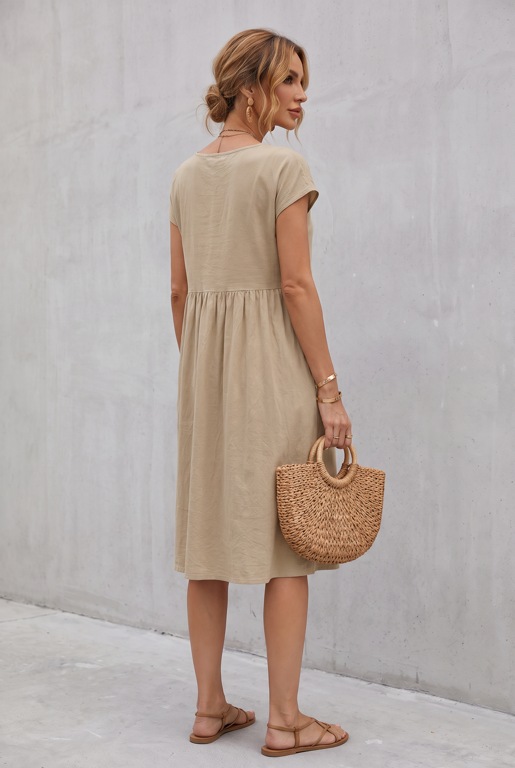 Isabella Moreau | Effortless Linen Look Midi Dress For Women