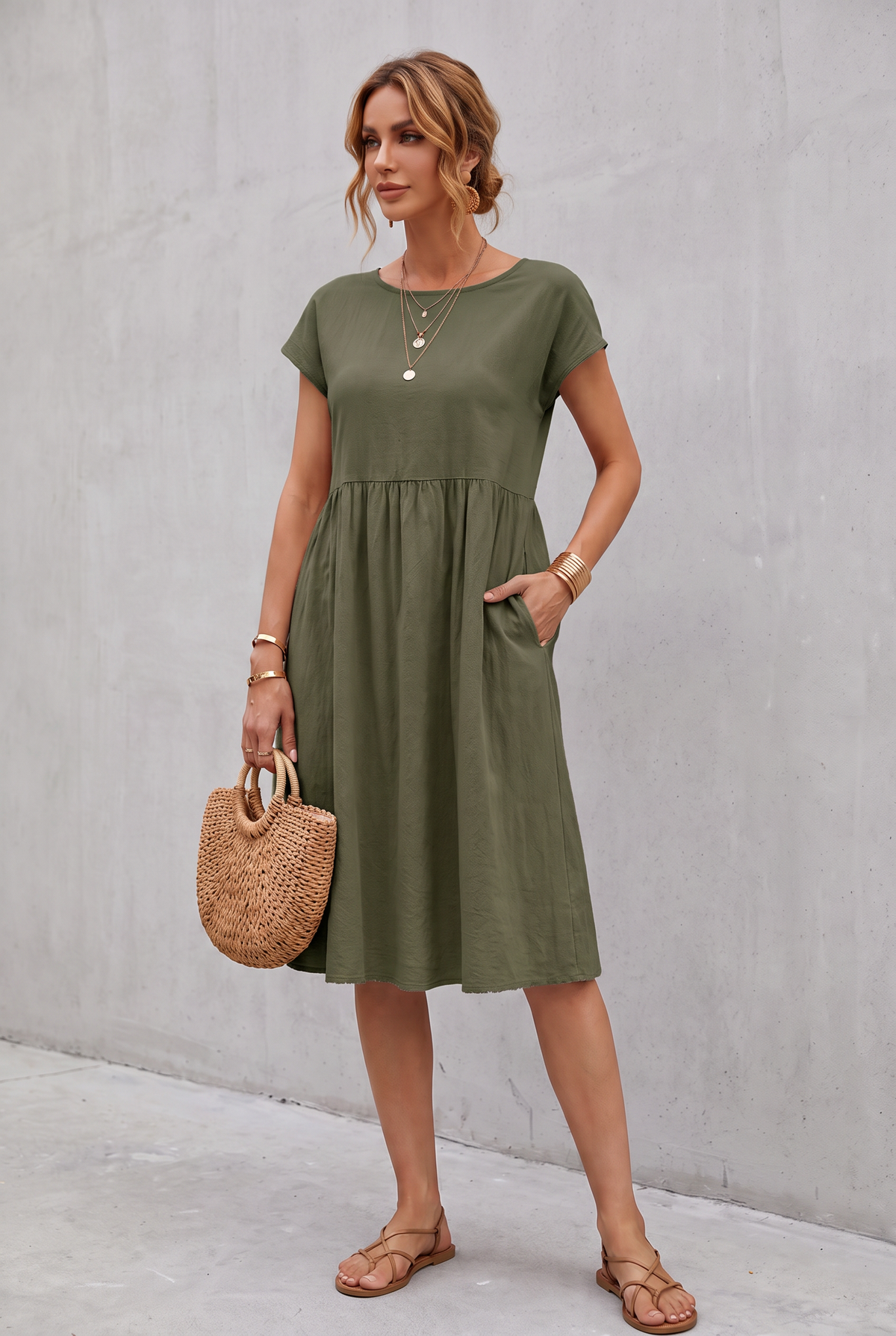 Isabella Moreau | Effortless Linen Look Midi Dress For Women