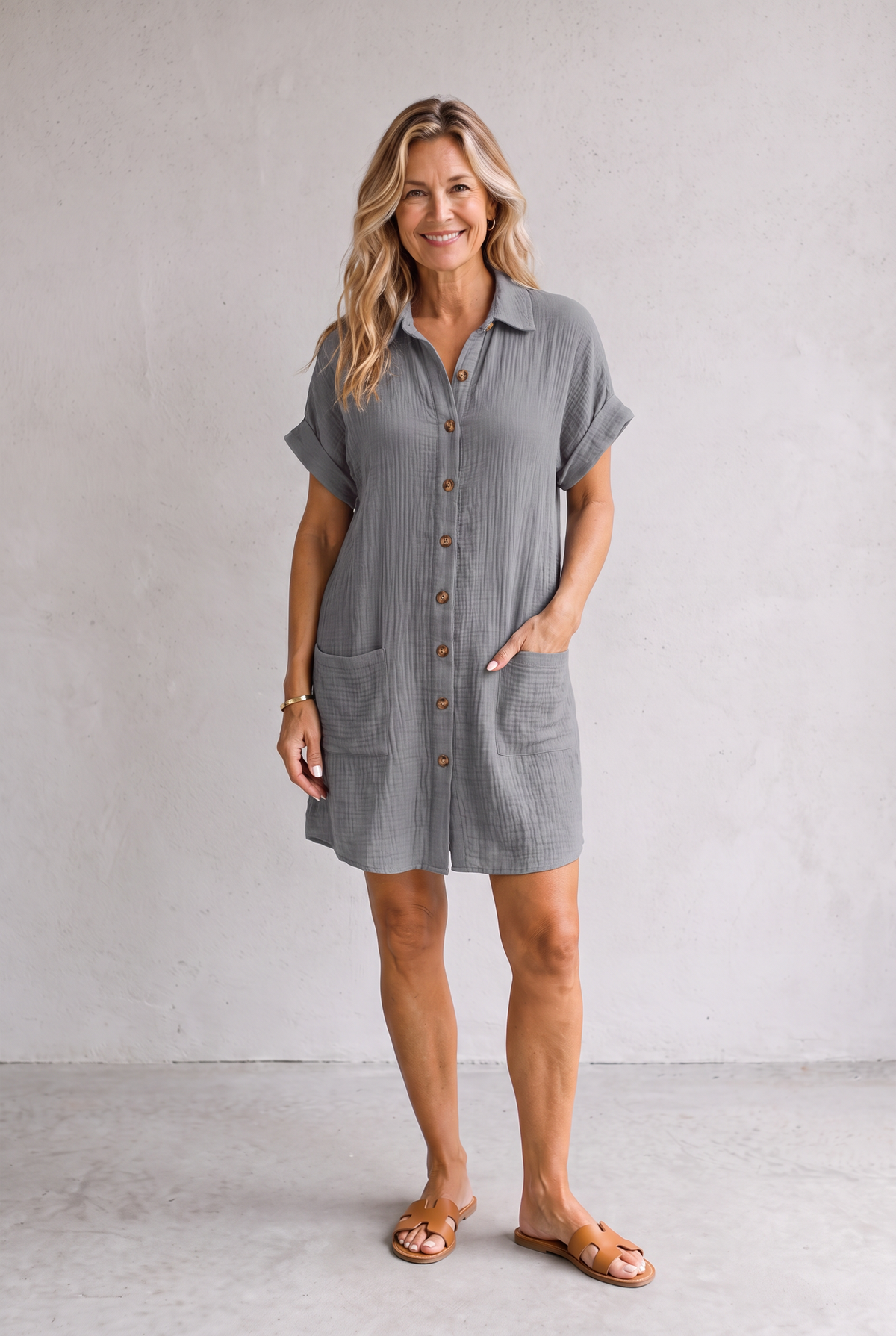 Emilia Weston | Linen Look Shirt Mini Dress For Women