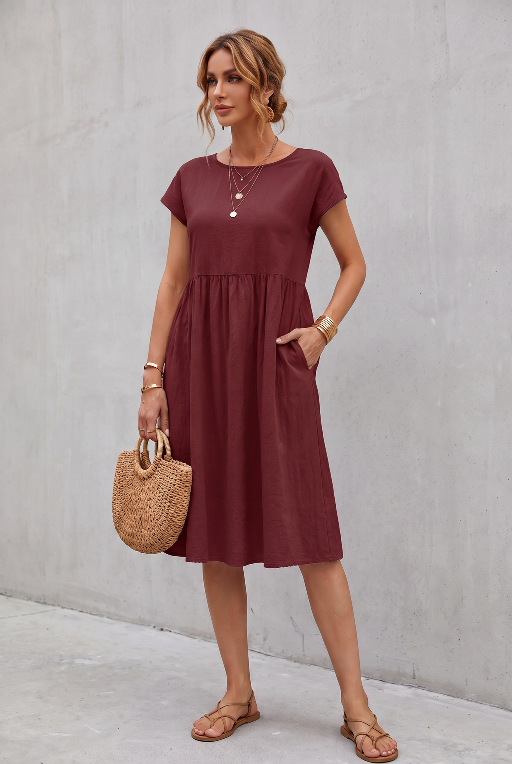 Isabella Moreau | Effortless Linen Look Midi Dress For Women