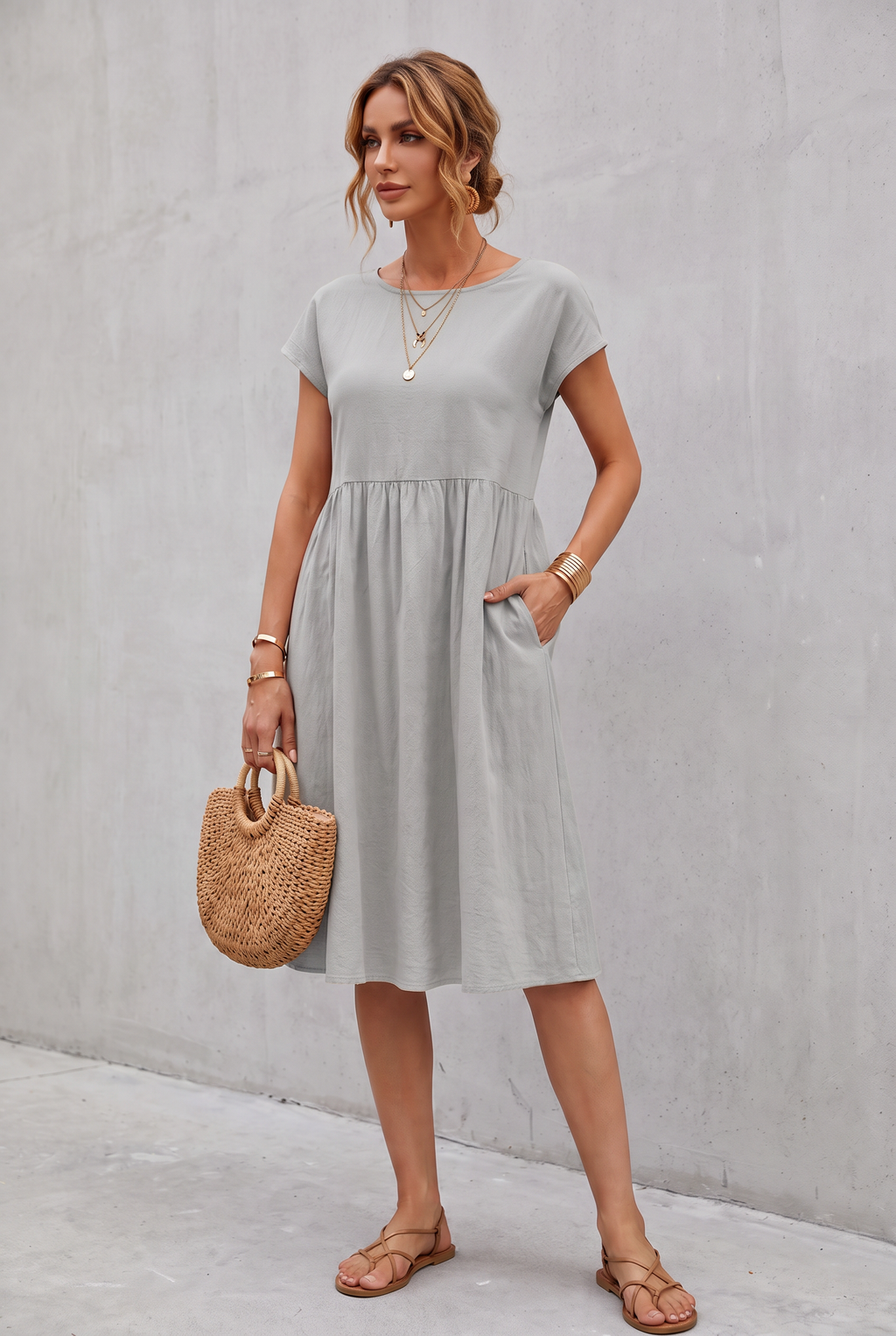 Isabella Moreau | Effortless Linen Look Midi Dress For Women