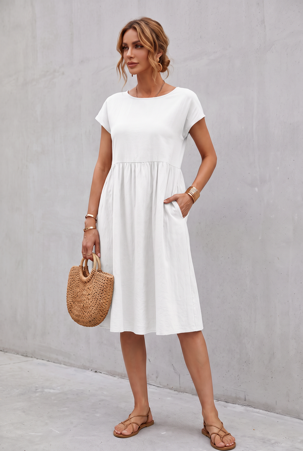 Isabella Moreau | Effortless Linen Look Midi Dress For Women