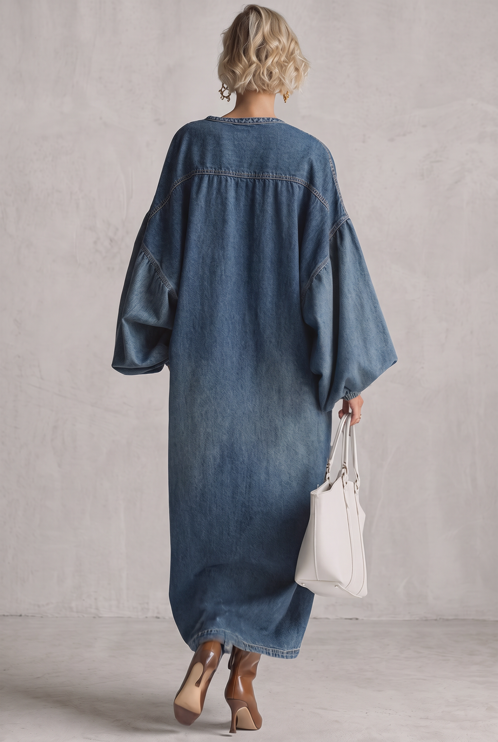 Salma | Elegant Urban-style Blue Denim Button-down Maxi Dress