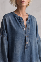 Salma | Elegant Urban-style Blue Denim Button-down Maxi Dress