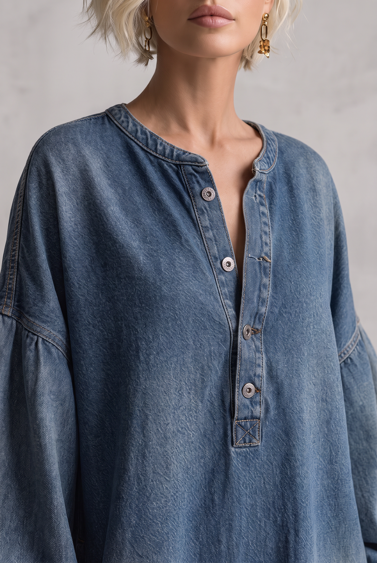Salma | Elegant Urban-style Blue Denim Button-down Maxi Dress