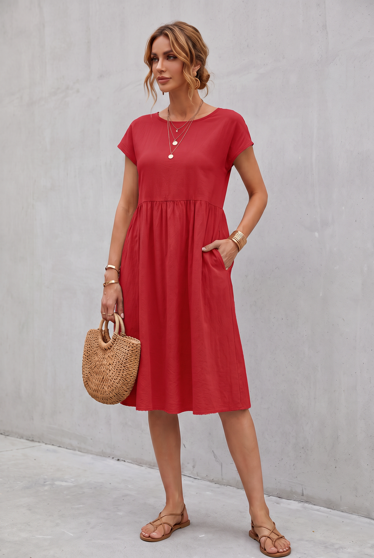 Isabella Moreau | Effortless Linen Look Midi Dress For Women