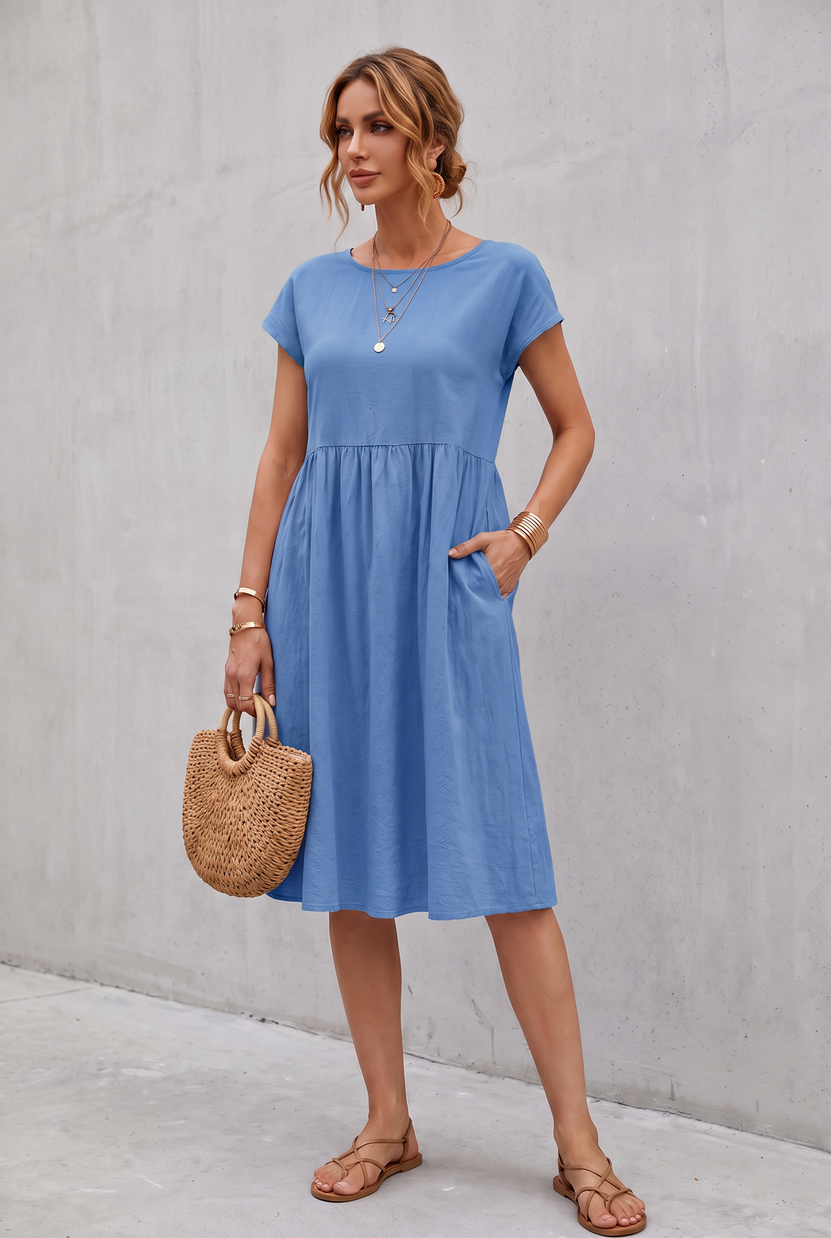 Isabella Moreau | Effortless Linen Look Midi Dress For Women