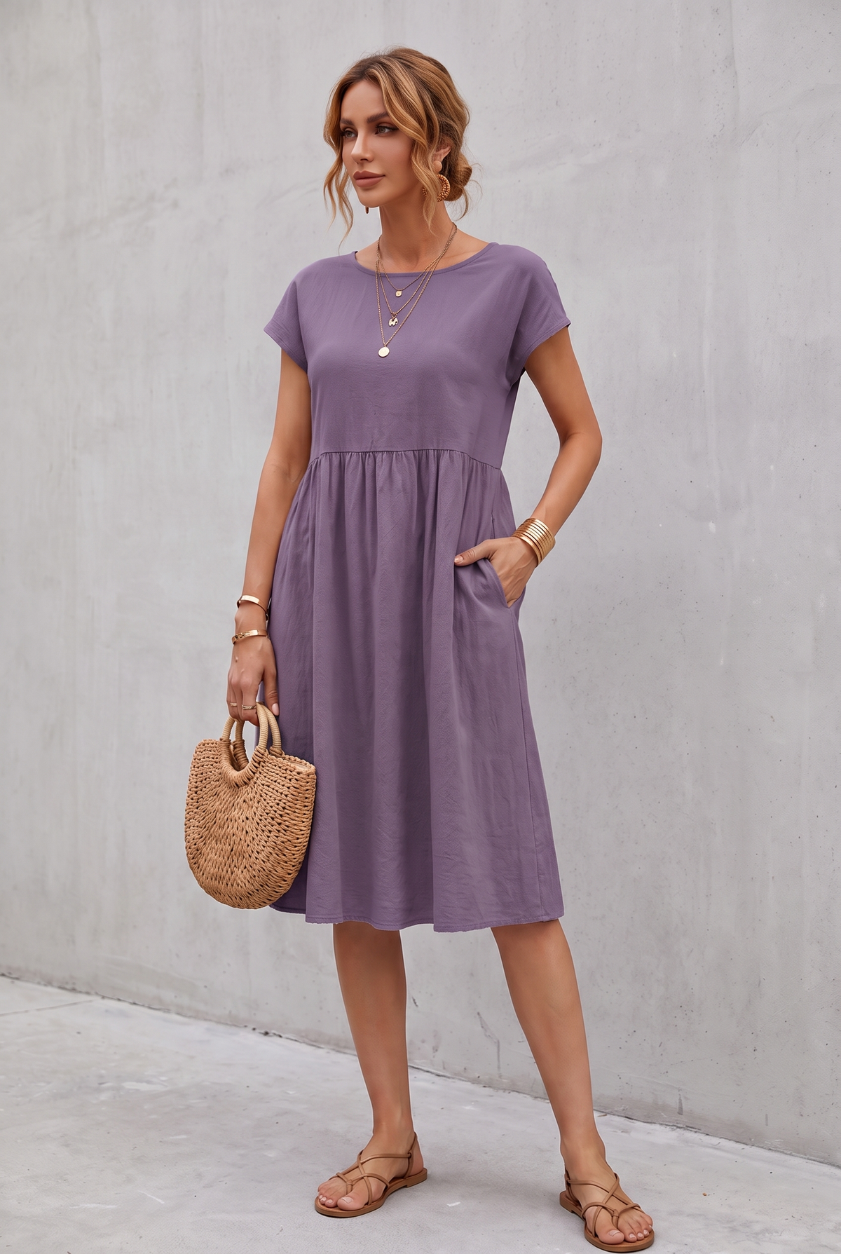 Isabella Moreau | Effortless Linen Look Midi Dress For Women