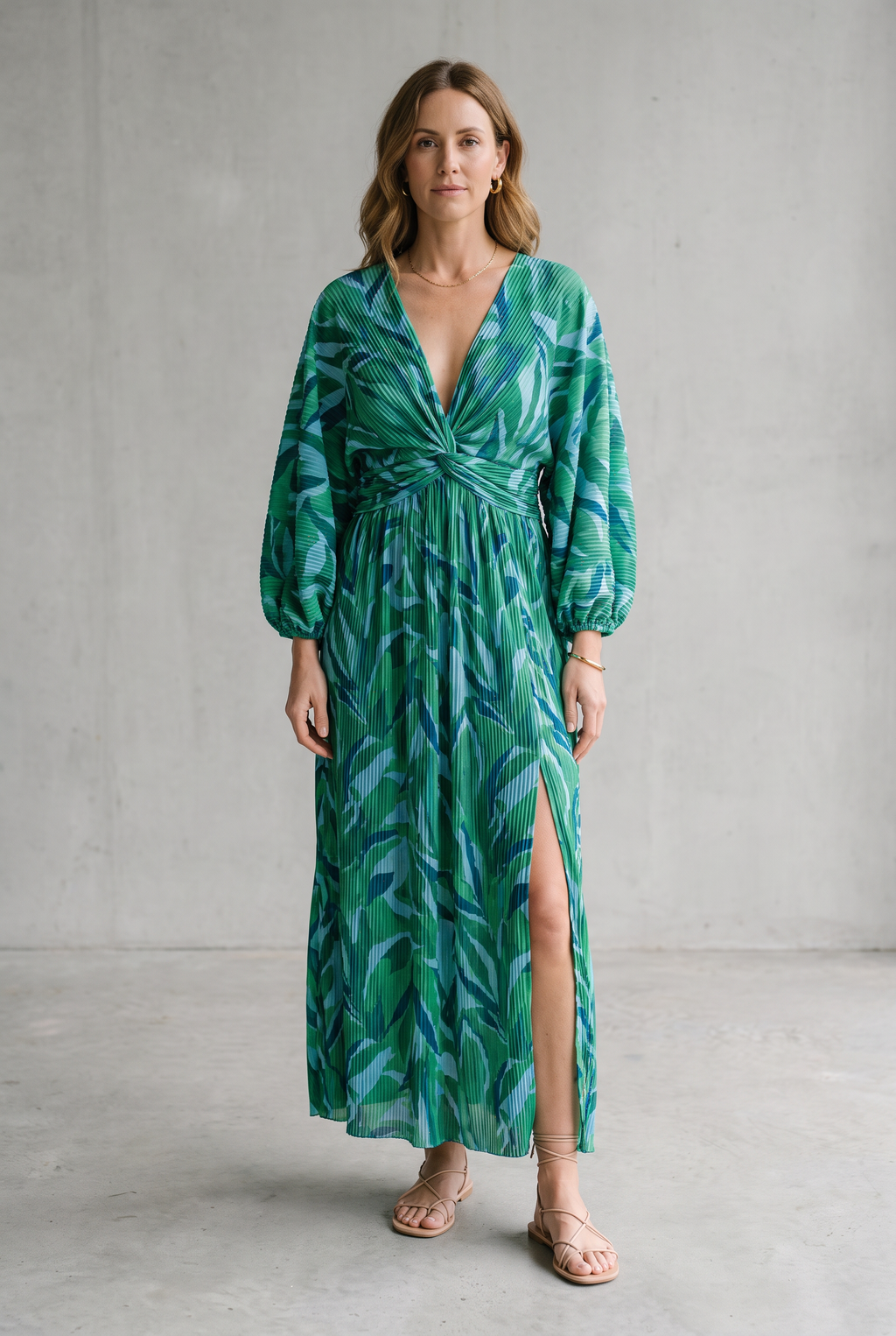 Matilda Parker | Pleated V-Neck Maxi Dress For Women