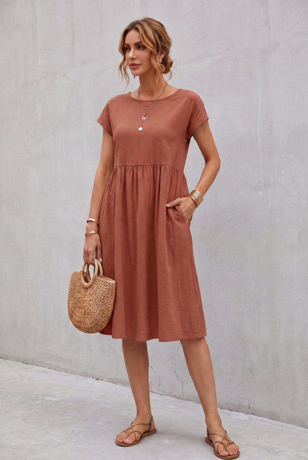 Isabella Moreau | Effortless Linen Look Midi Dress For Women