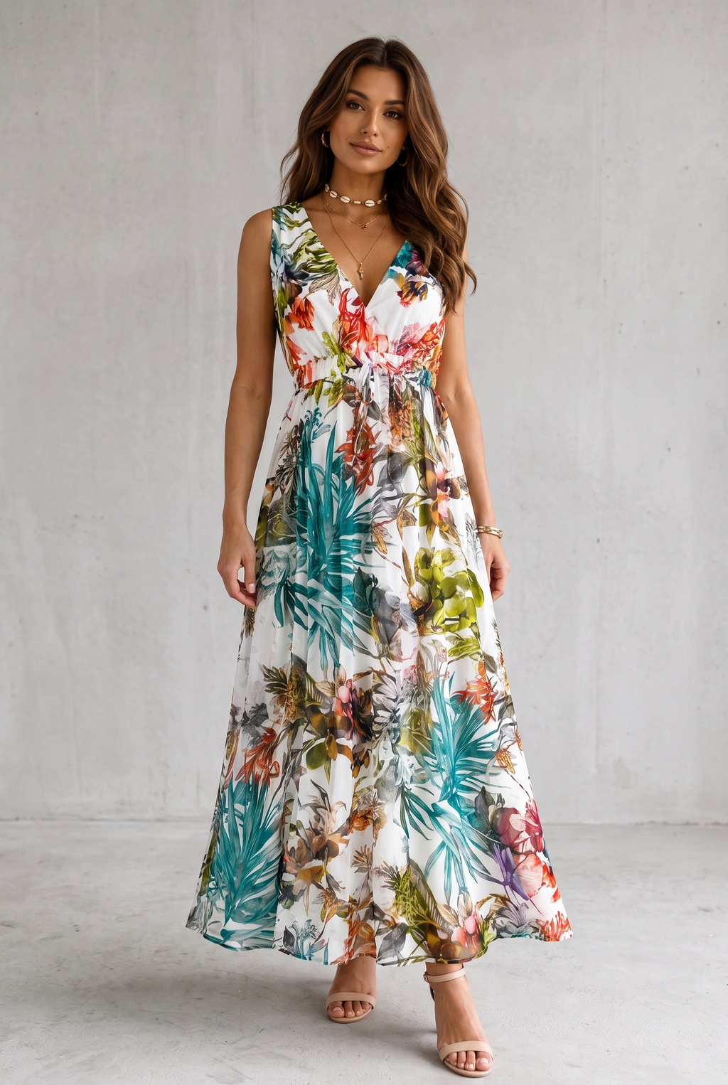 Isla Robertson | Tropical Floral V-Neck Maxi Dress For Women