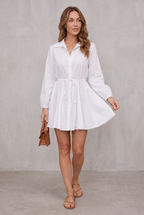 Anneliese Kempford | White Puff Sleeve Shirt Dress For Women