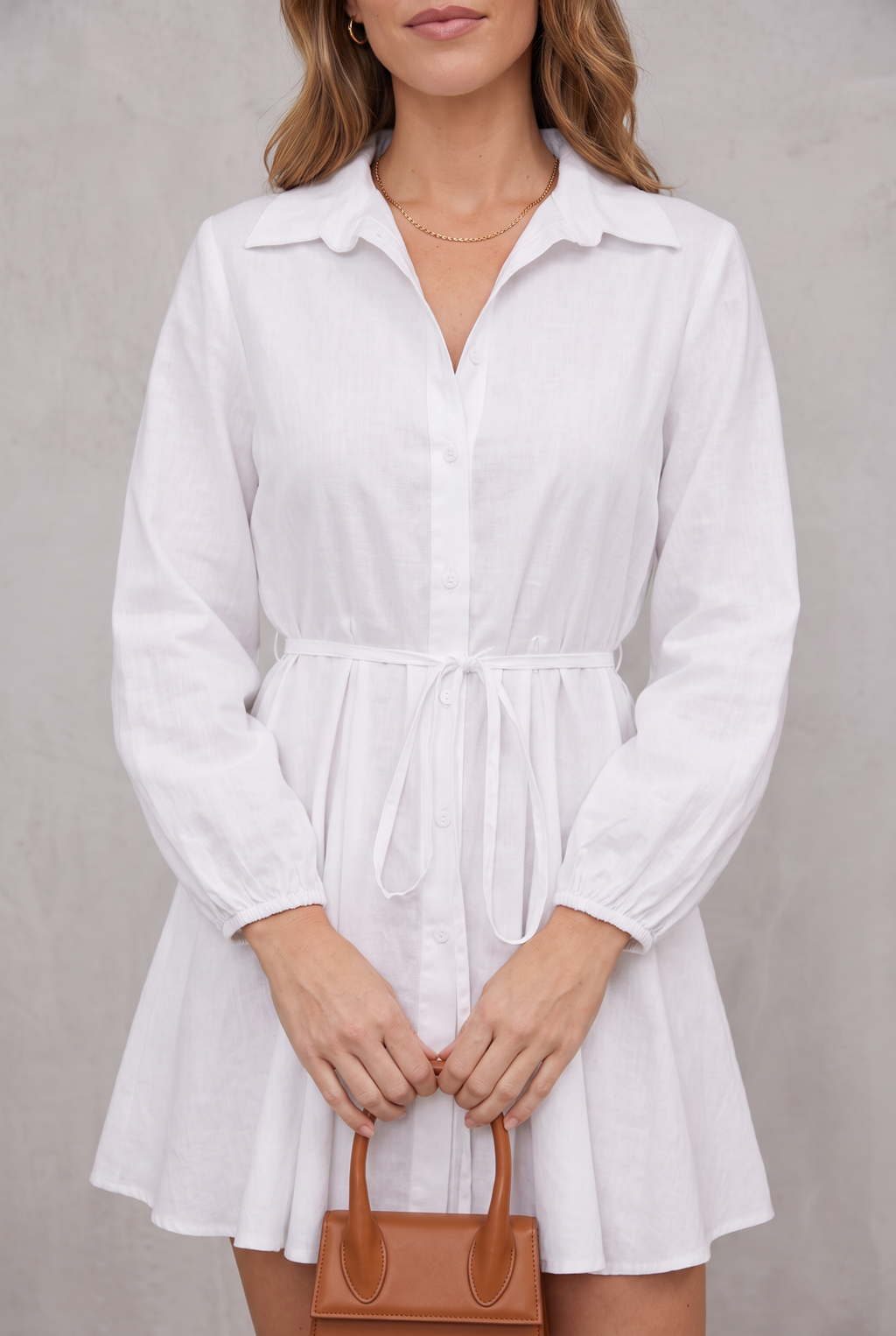 Anneliese Kempford | White Puff Sleeve Shirt Dress For Women