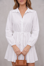 Anneliese Kempford | White Puff Sleeve Shirt Dress For Women