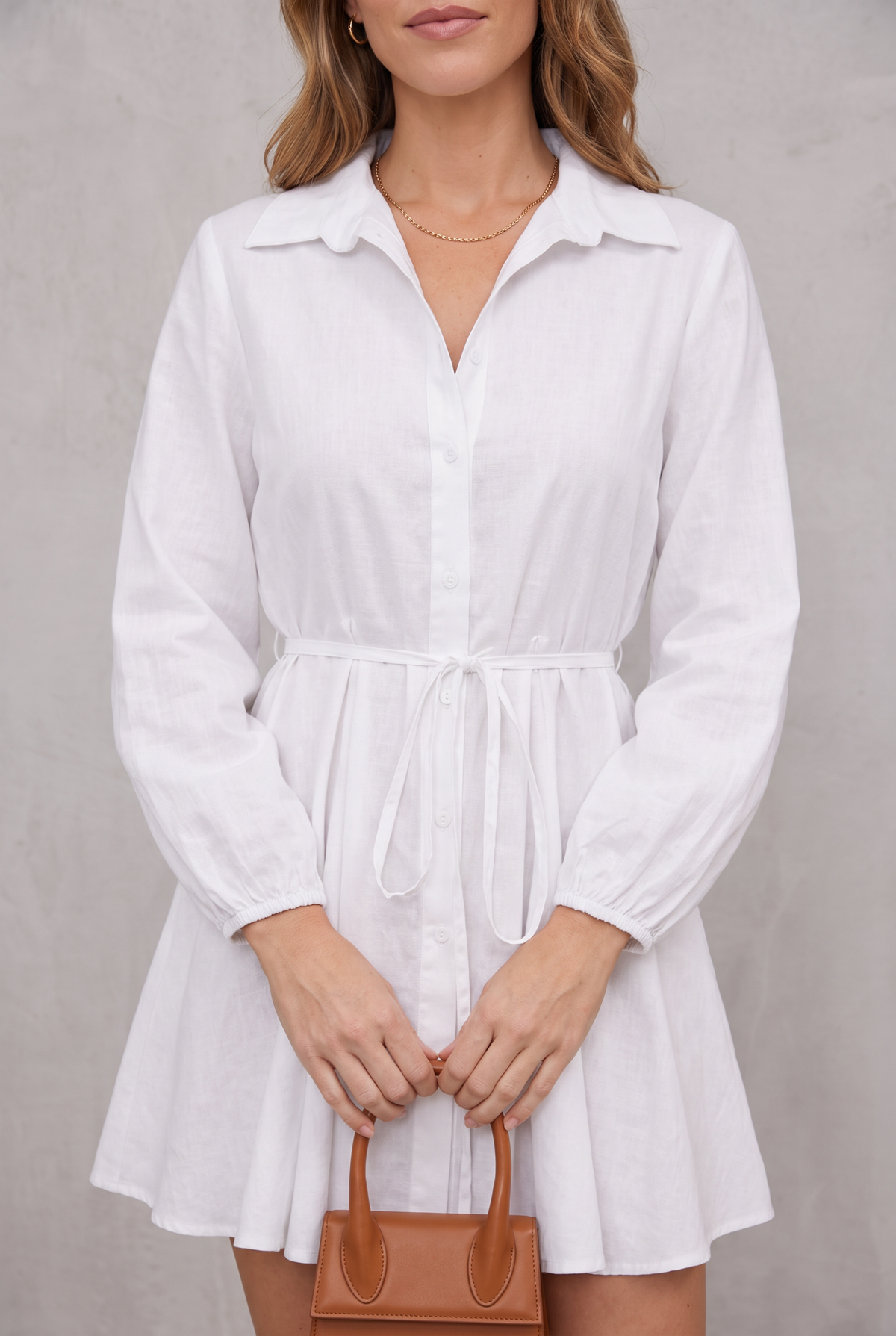 Anneliese Kempford | White Puff Sleeve Shirt Dress For Women