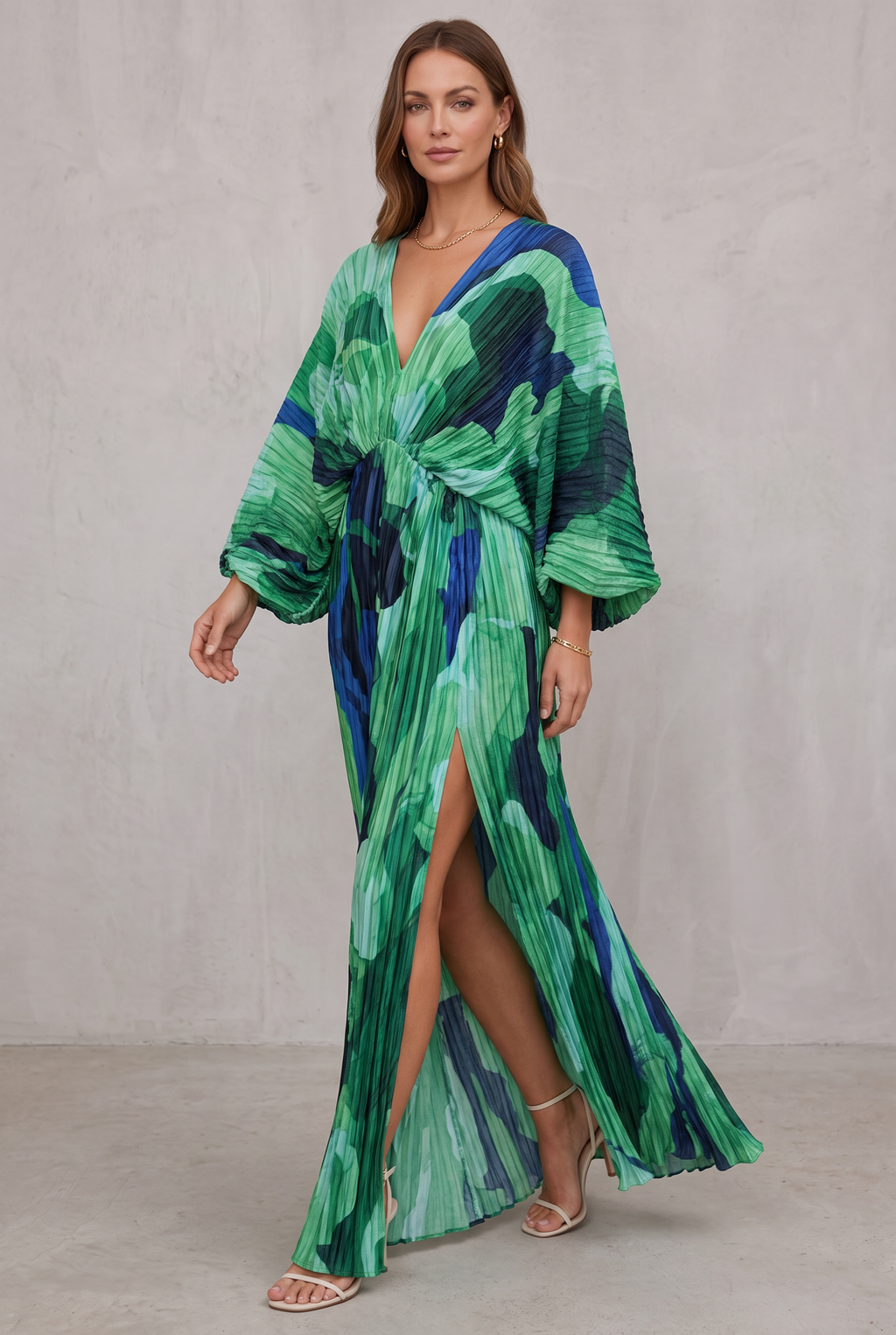 Matilda Parker | Pleated V-Neck Maxi Dress For Women