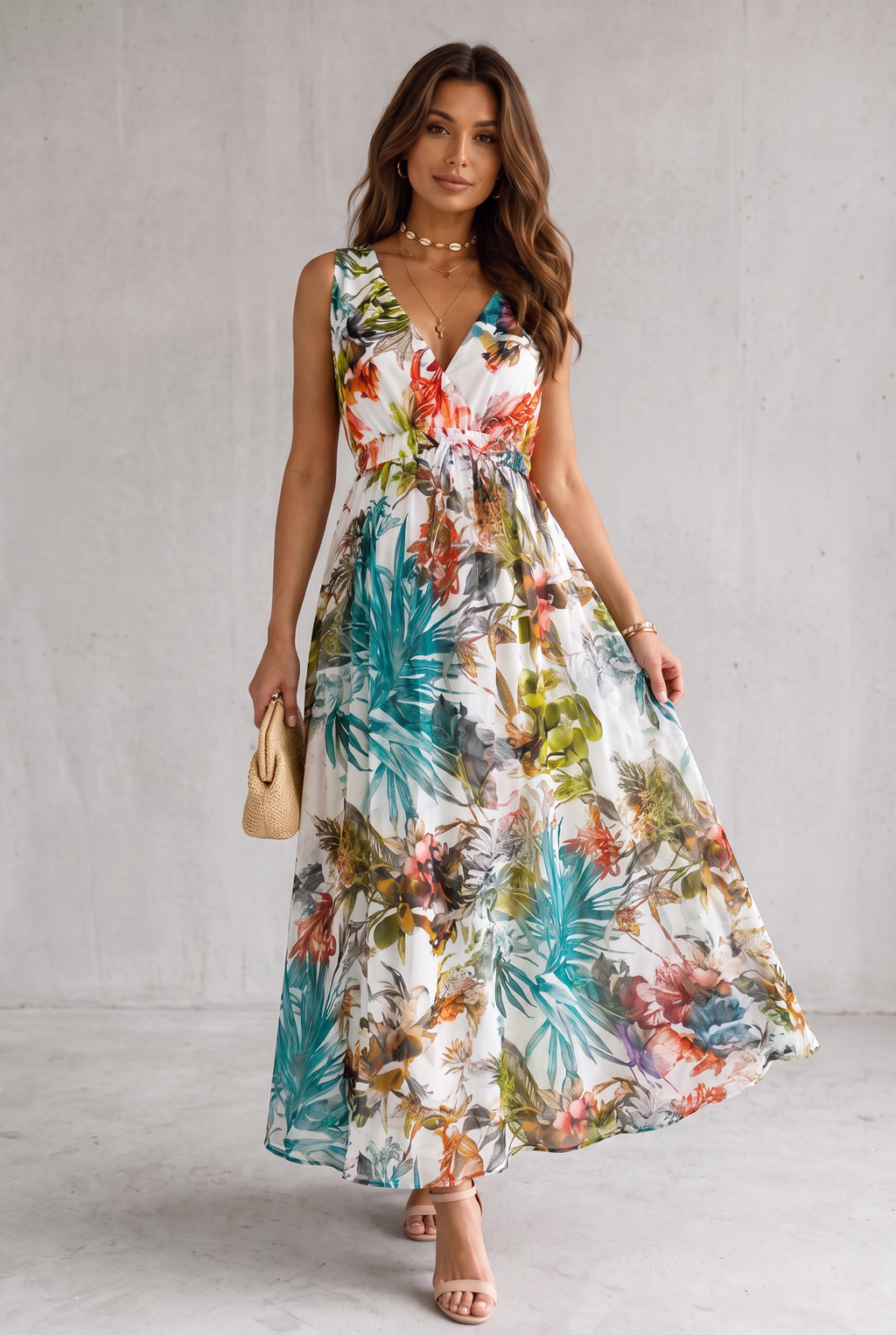Isla Robertson | Tropical Floral V-Neck Maxi Dress For Women
