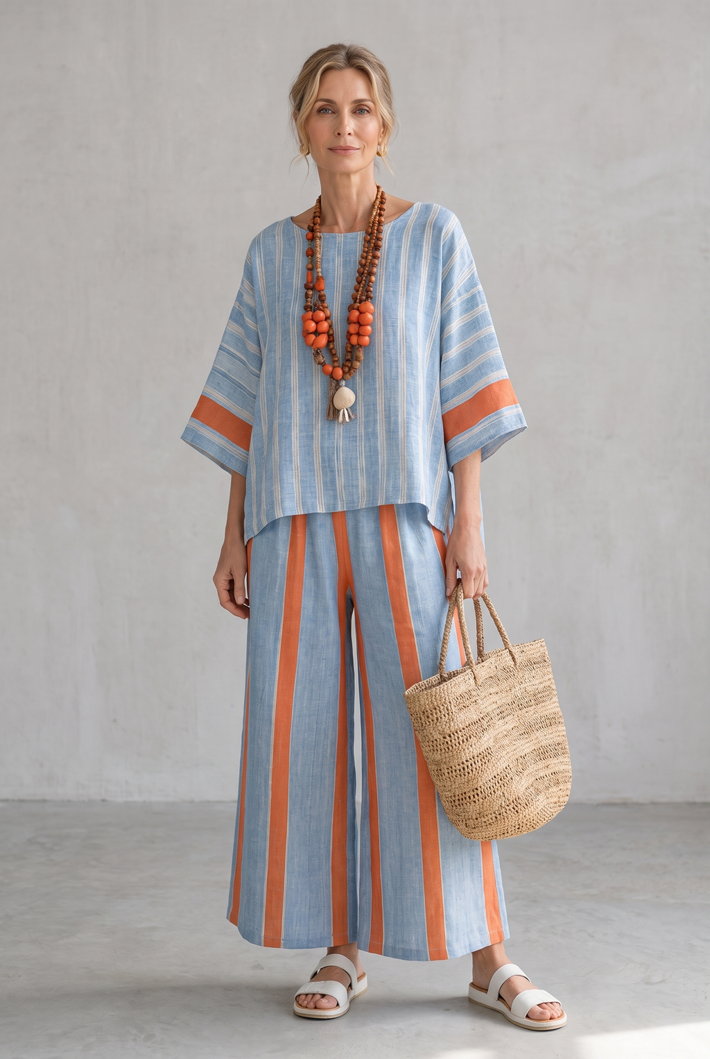 Elise Cunningham | Striped Linen Look Two-Piece Set For Women