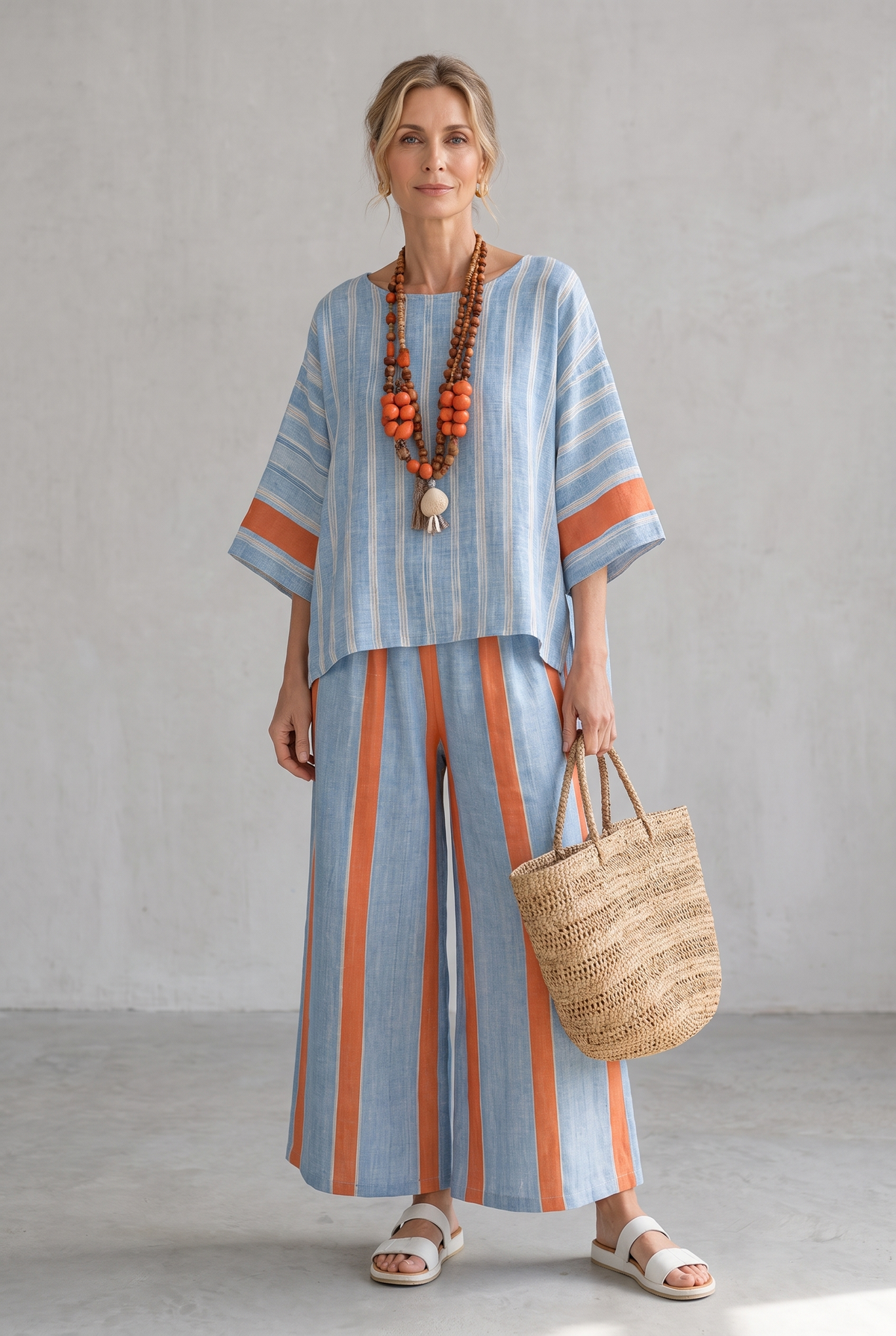 Elise Cunningham | Striped Linen Look Two-Piece Set For Women