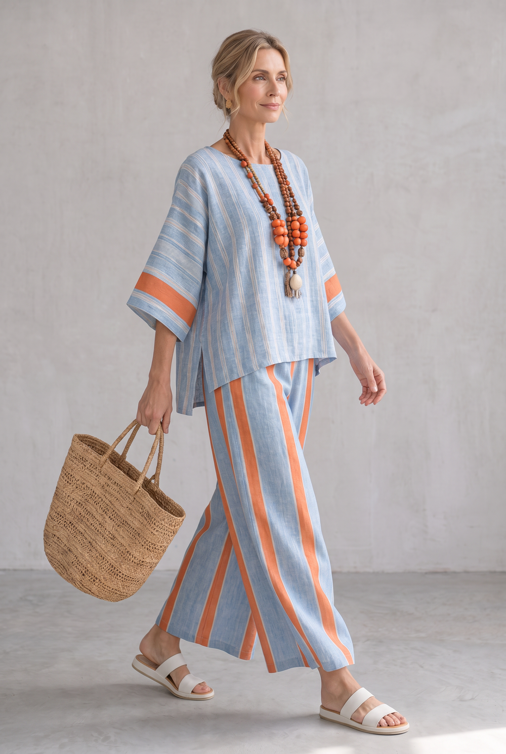 Elise Cunningham | Striped Linen Look Two-Piece Set For Women