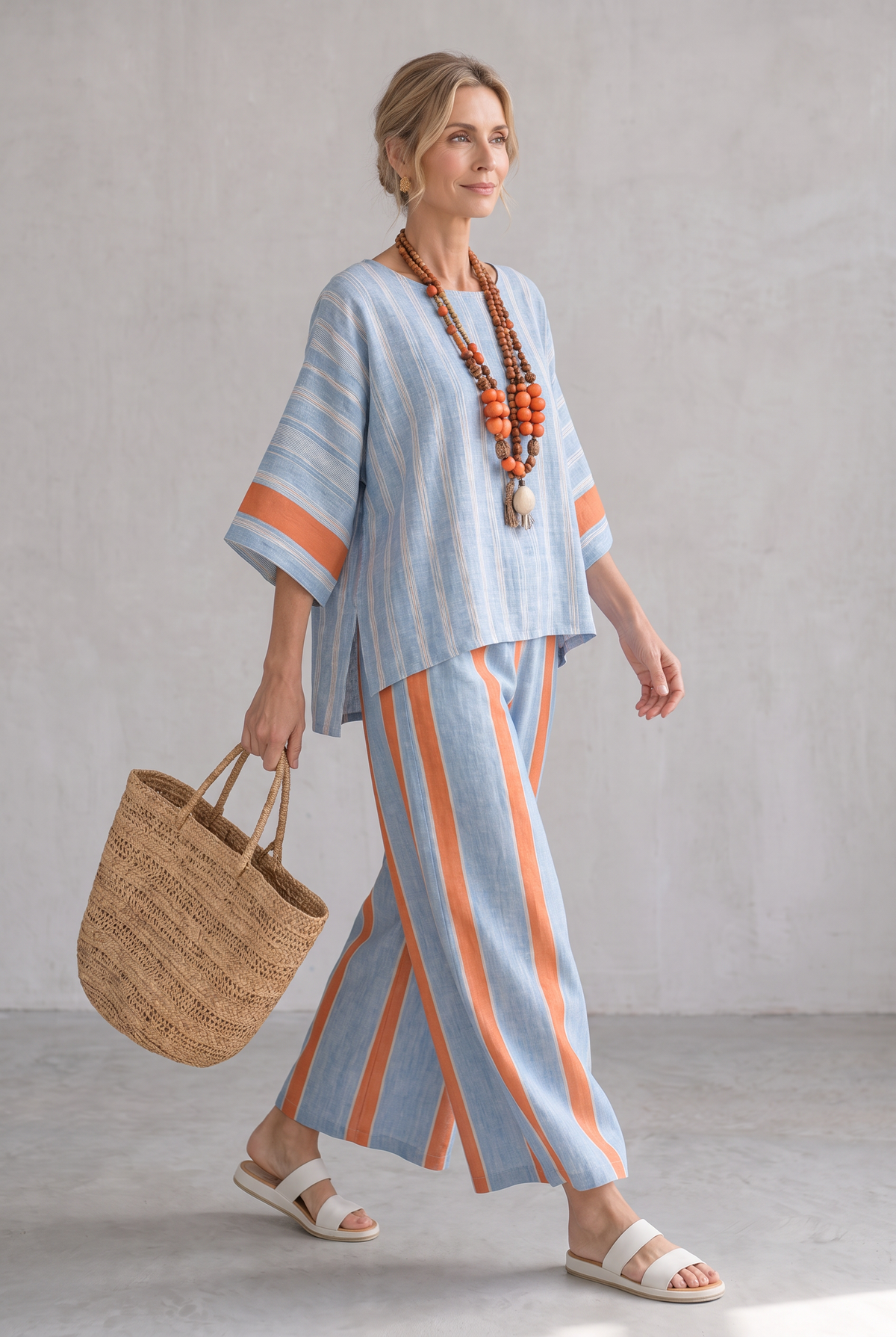 Elise Cunningham | Striped Linen Look Two-Piece Set For Women