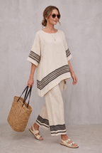 Sophia Hughes | Striped Linen Look Two-Piece Set For Women
