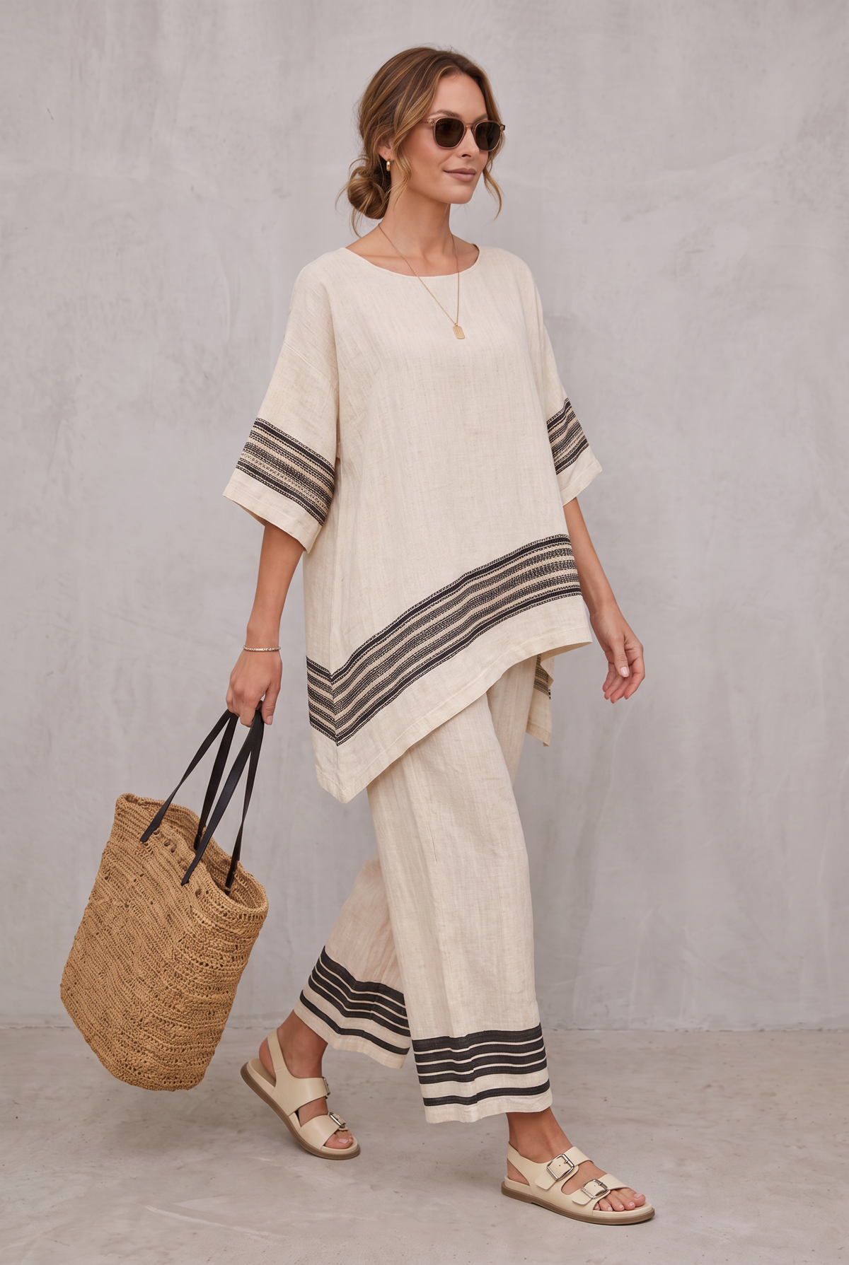 Sophia Hughes | Striped Linen Look Two-Piece Set For Women