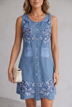 Scarlett Barnes | Denim Floral Print Midi Dress For Women