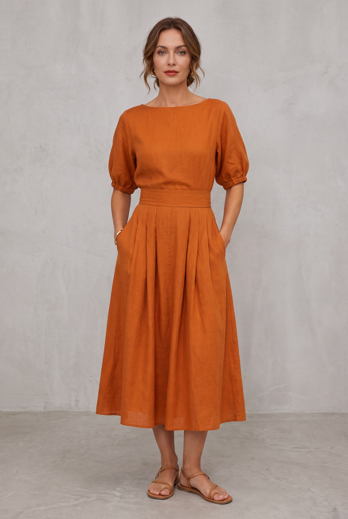 Ivy Marsh | Puff Sleeve Top And Midi Skirt Set For Women