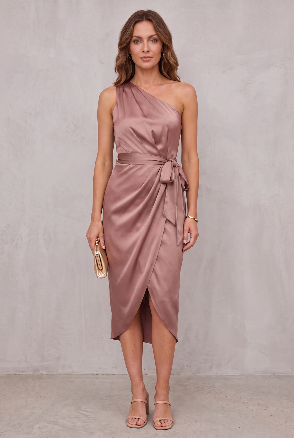 Christabel Ushham | Sage Satin One Shoulder Cocktail Dress For Women