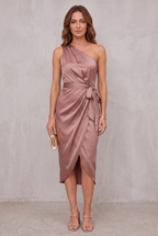 Christabel Ushham | Sage Satin One Shoulder Cocktail Dress For Women
