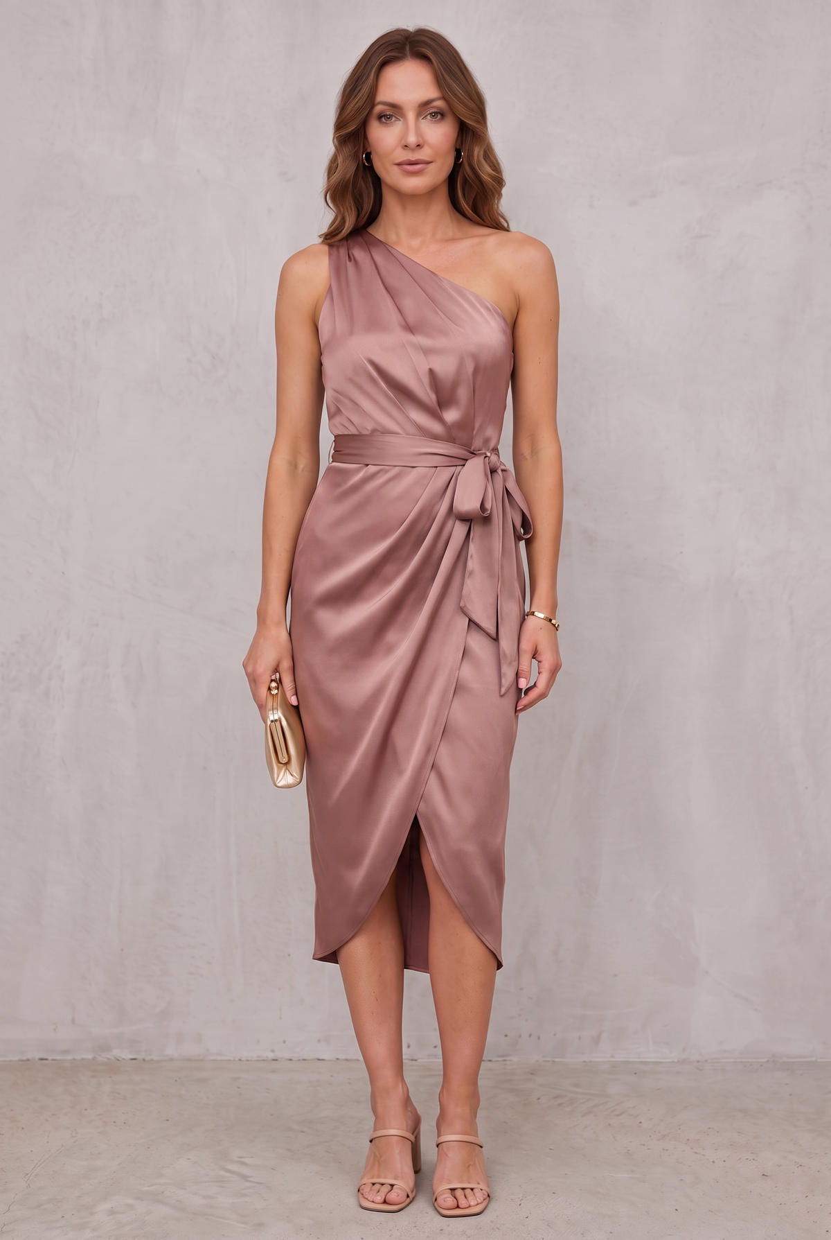 Christabel Ushham | Sage Satin One Shoulder Cocktail Dress For Women