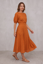 Ivy Marsh | Puff Sleeve Top And Midi Skirt Set For Women
