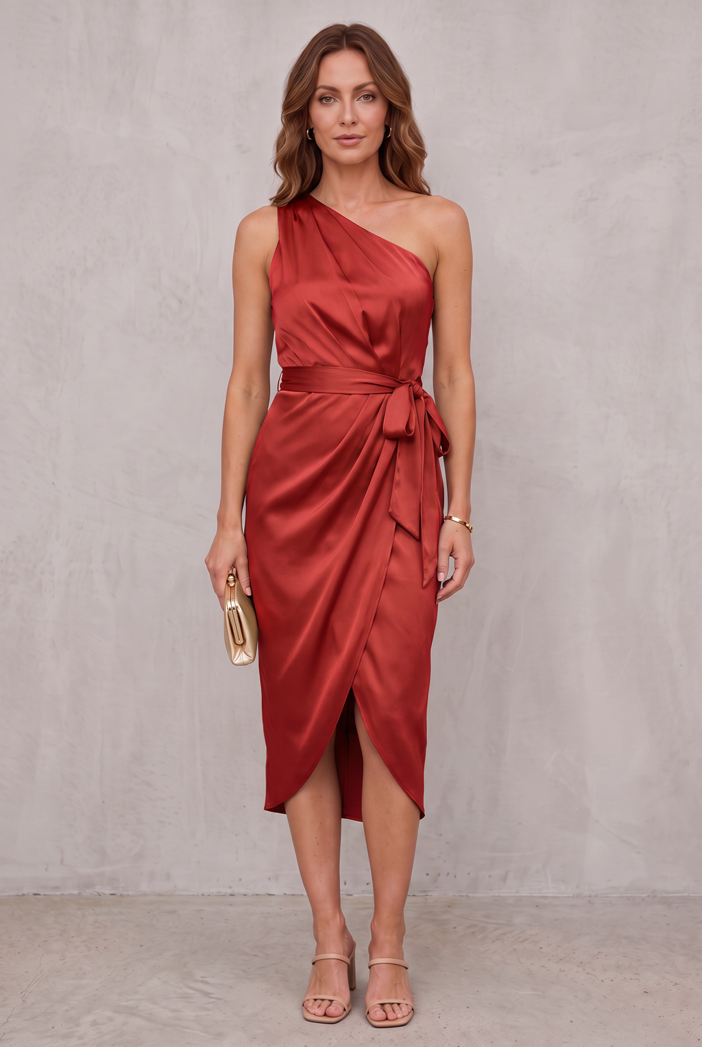 Christabel Ushham | Sage Satin One Shoulder Cocktail Dress For Women