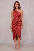 Christabel Ushham | Sage Satin One Shoulder Cocktail Dress For Women